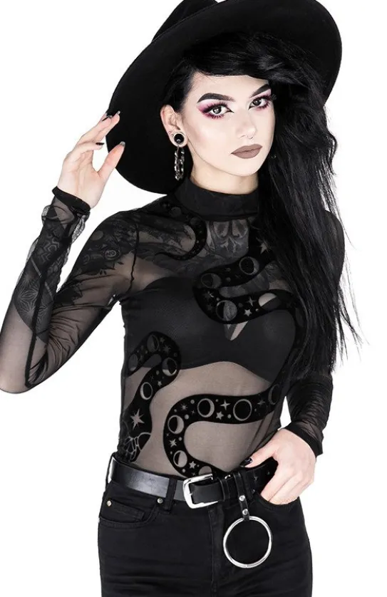Czarne gotyckie siatkowane body z wężem SNAKE MESH BODY-Restyle Discount