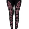 Czarne legginsy z purpurowym monogramem-Restyle Discount