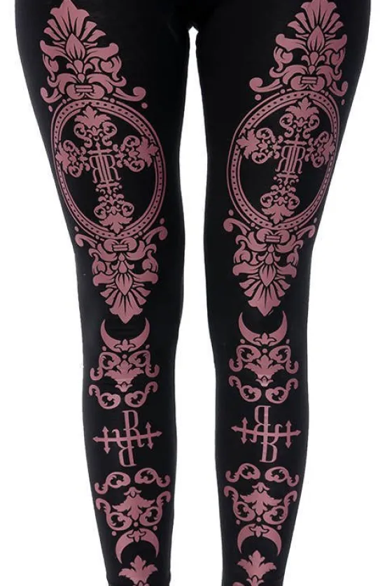 Czarne legginsy z purpurowym monogramem-Restyle Discount