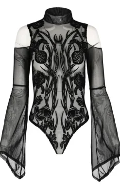 Czarne siateczkowe body z rozszerzanymi rękawami IRIS-Restyle Clearance