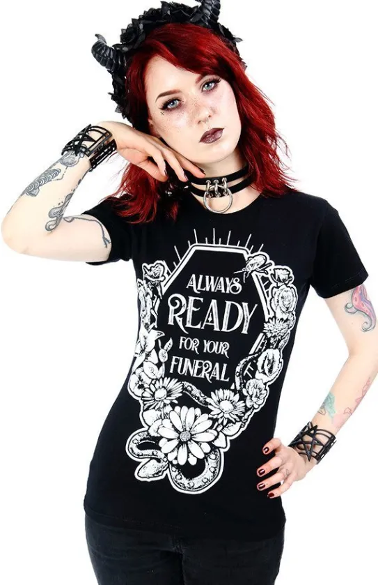 Czarny damski T-shirt Always Ready For Your Funeral-Restyle Outlet