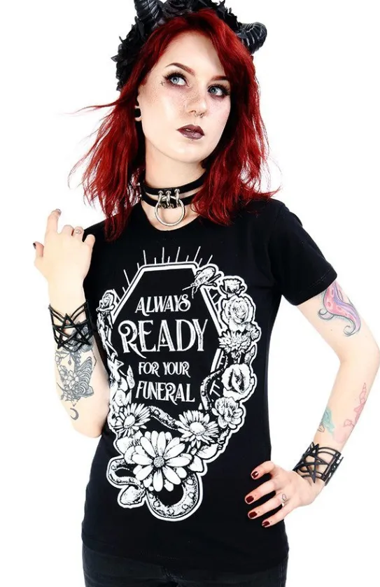 Czarny damski T-shirt Always Ready For Your Funeral-Restyle Outlet
