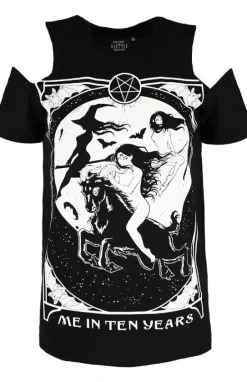 Czarny damski T-shirt cold shoulder Me in Ten Years-Restyle Fashion