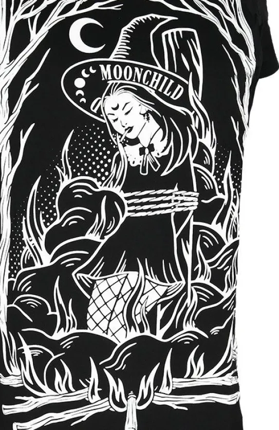 Czarny damski T-shirt gotycki BURN THE WITCH COLD SHOULDER-Restyle Sale