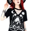 Czarny damski T-shirt z chokerem Witch & Cats-Restyle Sale