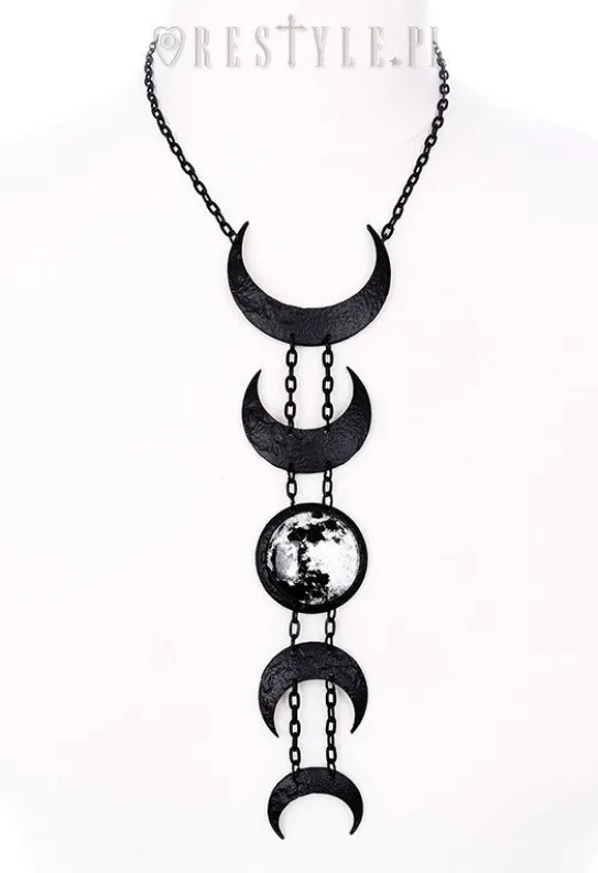 Czarny, długi naszyjnik, Fazy księżyca wisior "LUNAR BLACK NECKLACE"-Restyle Online