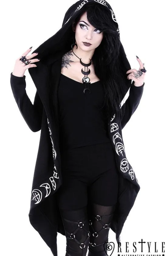 Czarny, długi naszyjnik, Fazy księżyca wisior "LUNAR BLACK NECKLACE"-Restyle Online