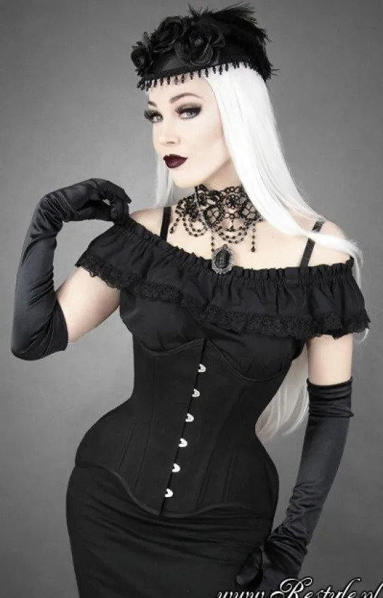 Czarny gotycki gorset mocno modelujący talię underbust WIDE HIPS MATT-Restyle Outlet