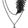 Czarny naszyjnik z paprocią i kryształem "FERN BLACK NECKLACE"-Restyle Hot