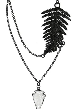 Czarny naszyjnik z paprocią i kryształem "FERN BLACK NECKLACE"-Restyle Hot