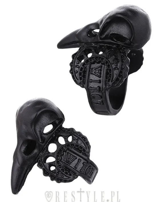 Czarny pierścień krucza czaszka, księżyc"WITCH CROW BLACK"-Restyle Sale