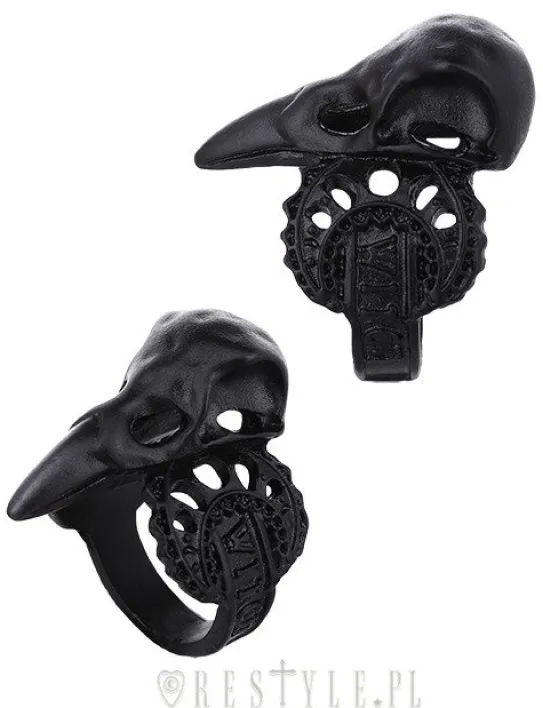 Czarny pierścień krucza czaszka, księżyc"WITCH CROW BLACK"-Restyle Sale
