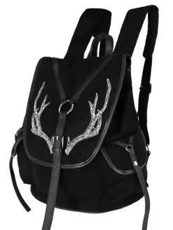 Czarny Plecak Antlers Gotycki plecak z kieszeniami i porożem-Restyle Outlet