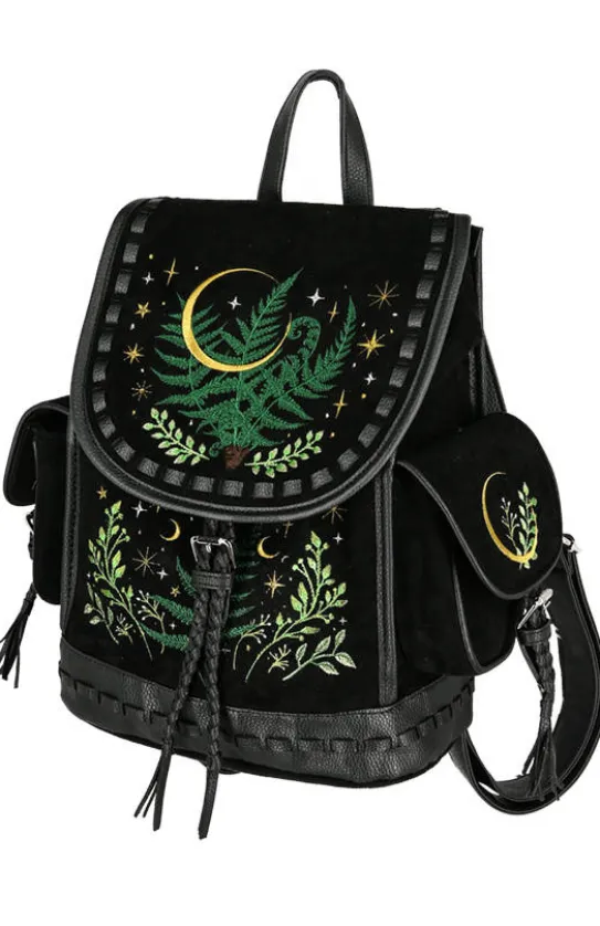 Czarny plecak paproć i księżyc HERBAL BACKPACK-Restyle Fashion