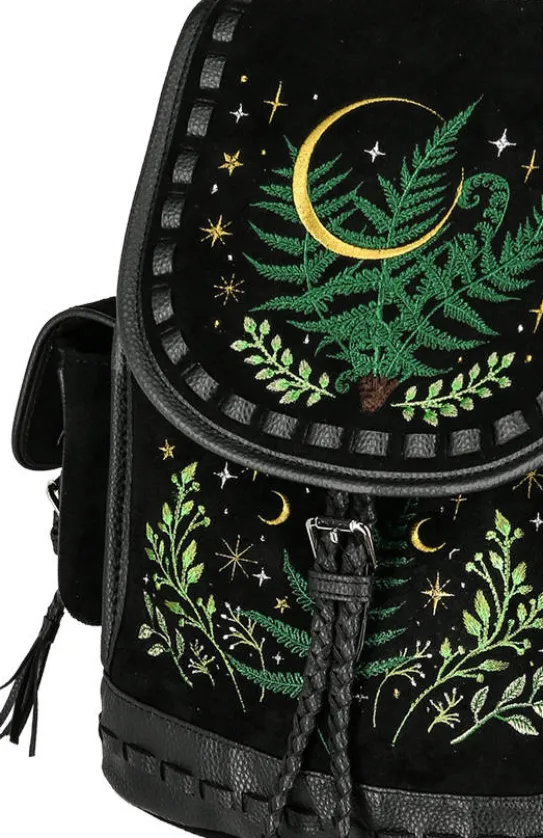 Czarny plecak paproć i księżyc HERBAL BACKPACK-Restyle Fashion