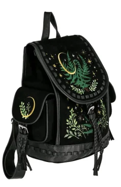 Czarny plecak paproć i księżyc HERBAL BACKPACK-Restyle Fashion