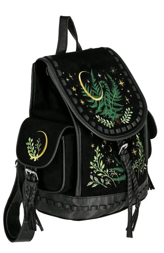 Czarny plecak paproć i księżyc HERBAL BACKPACK-Restyle Fashion
