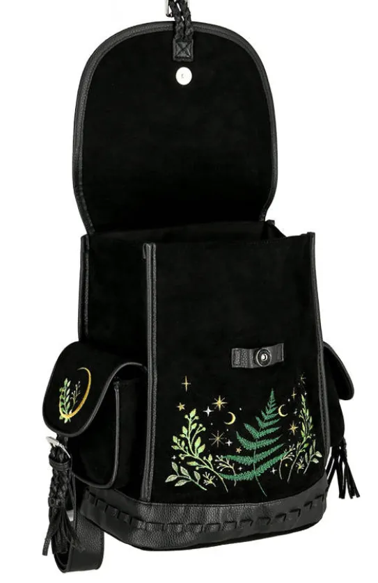 Czarny plecak paproć i księżyc HERBAL BACKPACK-Restyle Fashion