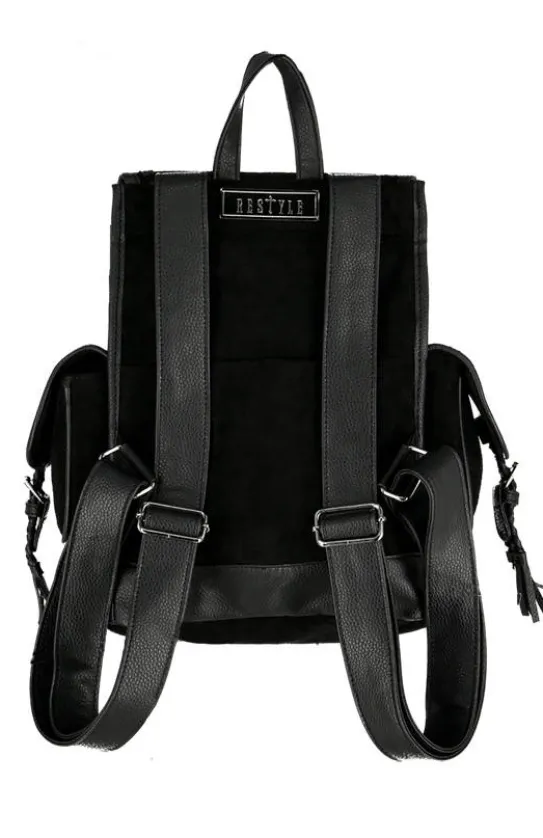 Czarny plecak paproć i księżyc HERBAL BACKPACK-Restyle Fashion