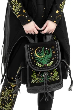 Czarny plecak paproć i księżyc HERBAL BACKPACK-Restyle Fashion