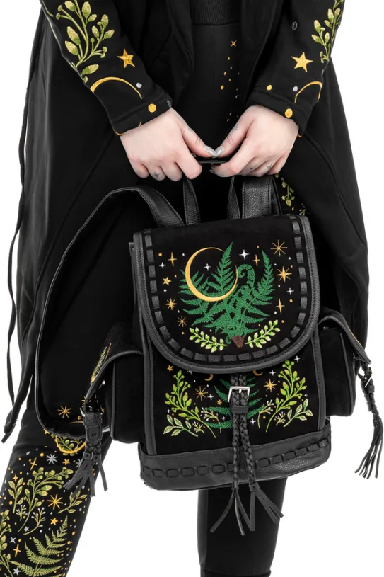 Czarny plecak paproć i księżyc HERBAL BACKPACK-Restyle Fashion