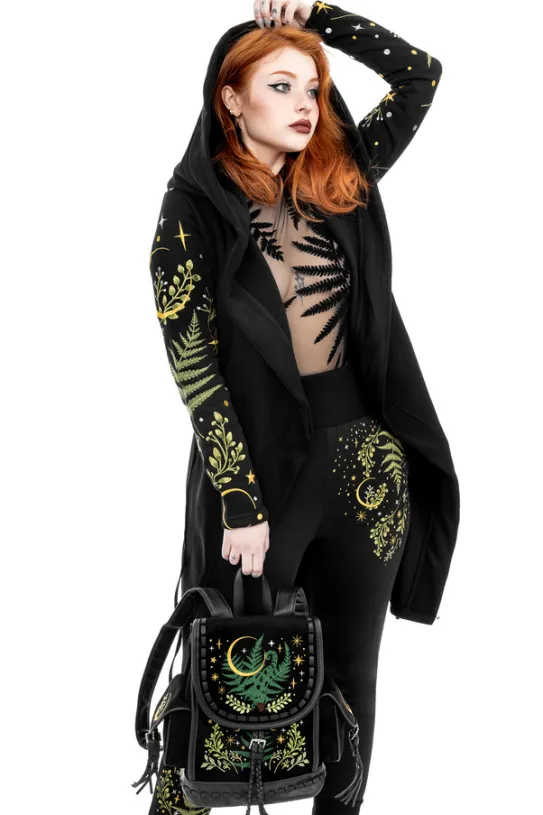 Czarny plecak paproć i księżyc HERBAL BACKPACK-Restyle Fashion