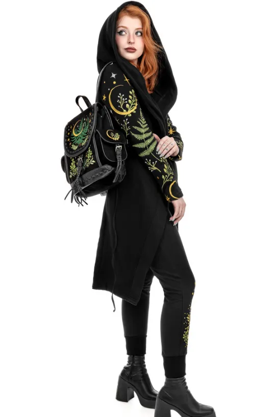 Czarny plecak paproć i księżyc HERBAL BACKPACK-Restyle Fashion