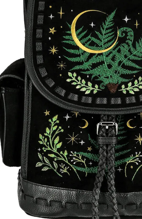 Czarny plecak paproć i księżyc HERBAL BACKPACK-Restyle Fashion