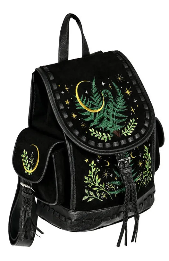 Czarny plecak paproć i księżyc HERBAL BACKPACK-Restyle Fashion