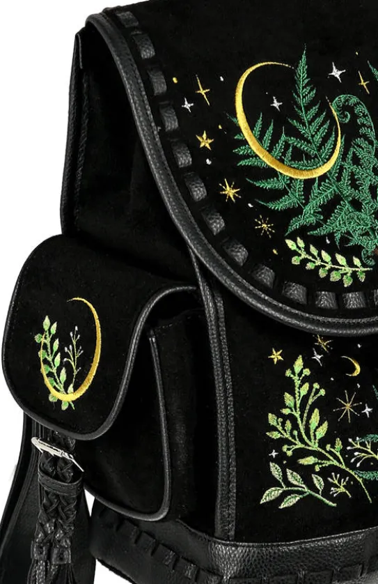 Czarny plecak paproć i księżyc HERBAL BACKPACK-Restyle Fashion