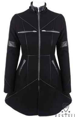 Czarny rozkloszowany płaszcz ocieplany, wełna, nowoczesna kurtka "GEOMETRY COAT"-Restyle Clearance