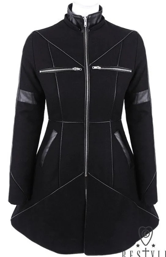 Czarny rozkloszowany płaszcz ocieplany, wełna, nowoczesna kurtka "GEOMETRY COAT"-Restyle Clearance