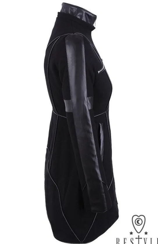 Czarny rozkloszowany płaszcz ocieplany, wełna, nowoczesna kurtka "GEOMETRY COAT"-Restyle Clearance