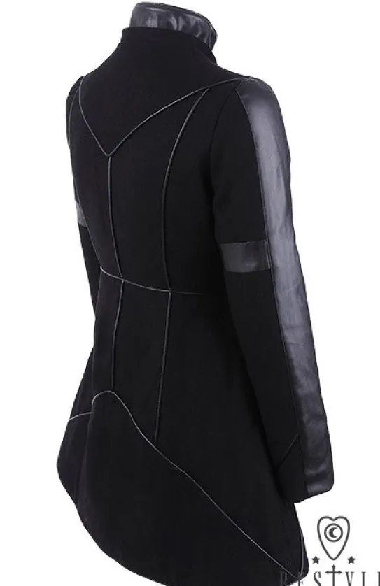 Czarny rozkloszowany płaszcz ocieplany, wełna, nowoczesna kurtka "GEOMETRY COAT"-Restyle Clearance