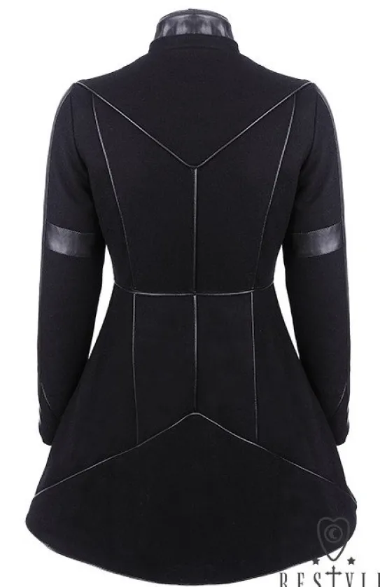 Czarny rozkloszowany płaszcz ocieplany, wełna, nowoczesna kurtka "GEOMETRY COAT"-Restyle Clearance