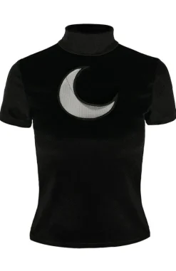 Czarny Top Golf z Aksamitu księżyc CRESCENT VELVET TOP-Restyle Online
