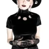 Czarny Top z Aksamitu księżyc MOON PHASES VELVET TOP-Restyle New