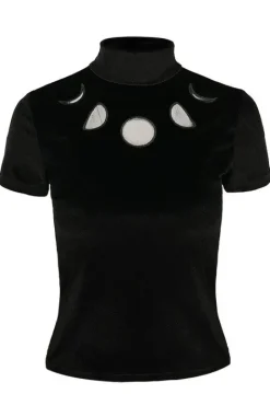 Czarny Top z Aksamitu księżyc MOON PHASES VELVET TOP-Restyle New