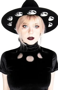 Czarny Top z Aksamitu księżyc MOON PHASES VELVET TOP-Restyle New