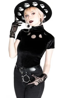 Czarny Top z Aksamitu księżyc MOON PHASES VELVET TOP-Restyle New