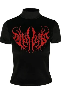 Czarny Top z Aksamitu z haftem NIHILIST VELVET TOP-Restyle Hot
