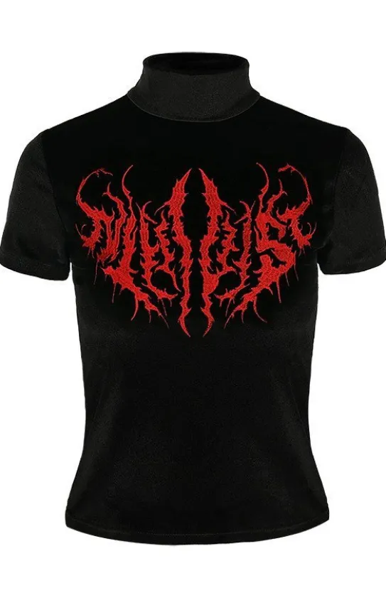 Czarny Top z Aksamitu z haftem NIHILIST VELVET TOP-Restyle Hot