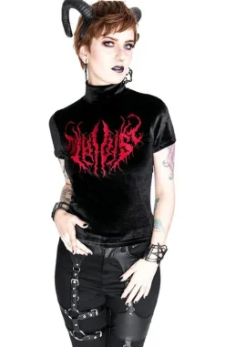Czarny Top z Aksamitu z haftem NIHILIST VELVET TOP-Restyle Hot
