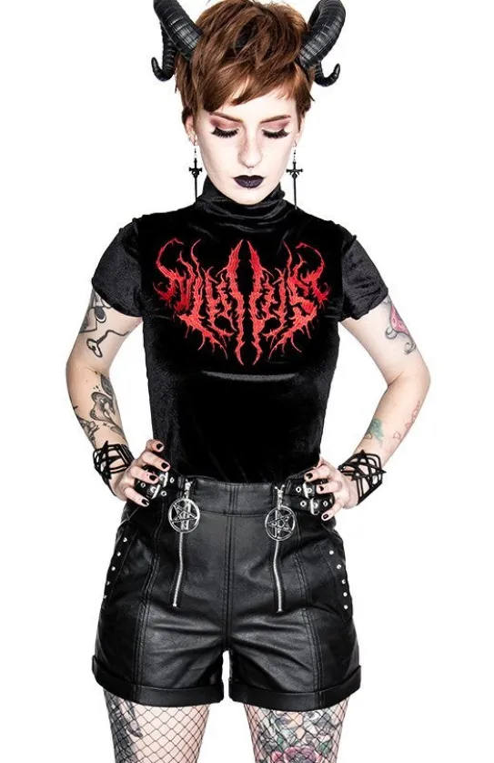 Czarny Top z Aksamitu z haftem NIHILIST VELVET TOP-Restyle Hot