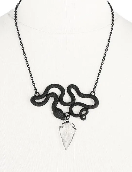 Czarny wisiorek wąż i kryształ "ENTWINE BLACK NECKLACE"-Restyle Fashion
