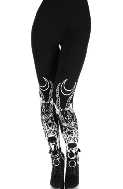 DEMONIC CAT LEGGINGS Czarne gotyckie legginsy, getry bawełniane-Restyle Clearance