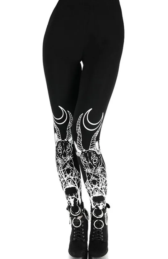 DEMONIC CAT LEGGINGS Czarne gotyckie legginsy, getry bawełniane-Restyle Clearance