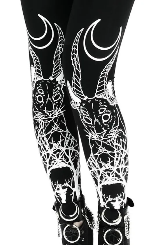 DEMONIC CAT LEGGINGS Czarne gotyckie legginsy, getry bawełniane-Restyle Clearance
