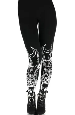 DEMONIC CAT LEGGINGS Czarne gotyckie legginsy, getry bawełniane-Restyle Clearance