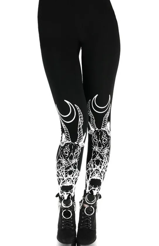 DEMONIC CAT LEGGINGS Czarne gotyckie legginsy, getry bawełniane-Restyle Clearance